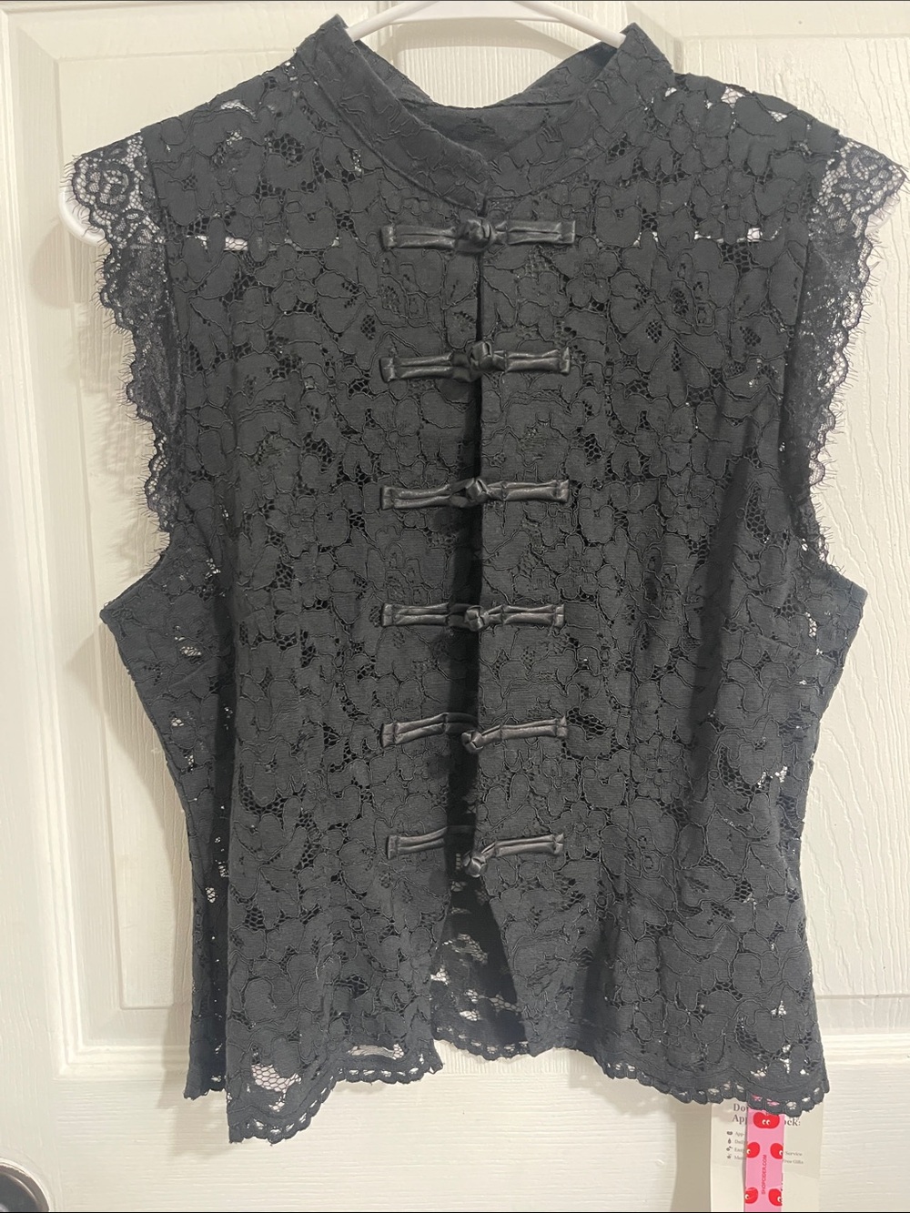 Black Lace Mandarin Collar Sleeveless Top
